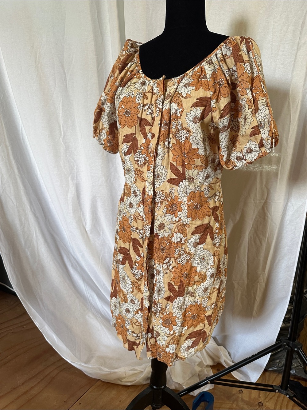 J. Crew Floral Puff-Sleeve Mini Dress in Rust and Cream